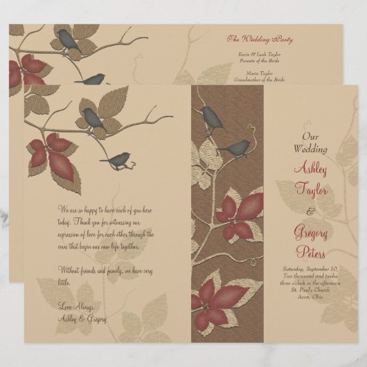 Programm zur Hochzeit im Herbst von Vögeln und Reb (Vorne/Hinten)