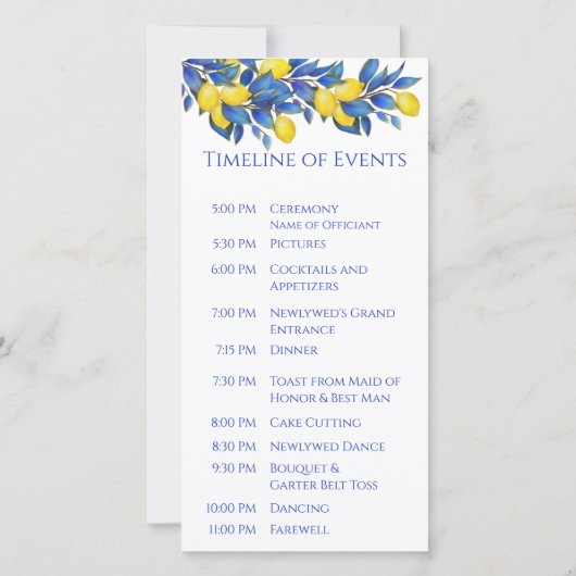 Programm zur Hochzeit im Mittelmeerraum - (Rückseite)