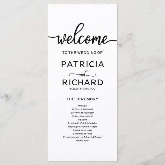 Programm zur Hochzeitseröffnungsfeier (Vorderseite)