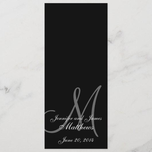 Programm zur Hochzeitskirche Monogram Black & Whit (Vorderseite)