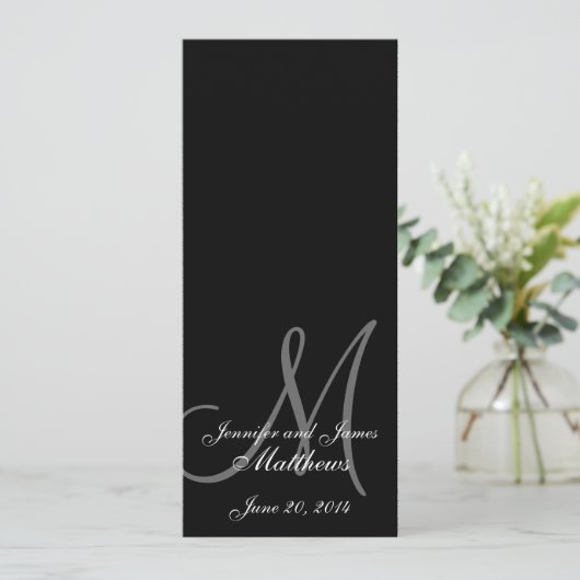 Programm zur Hochzeitskirche Monogram Black & Whit (Stehend Vorderseite)