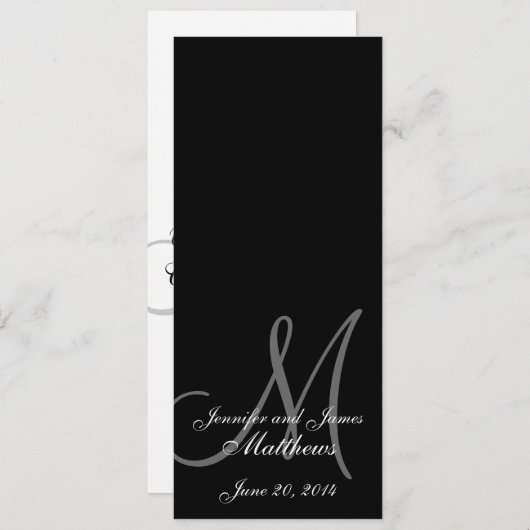 Programm zur Hochzeitskirche Monogram Black & Whit (Vorne/Hinten)