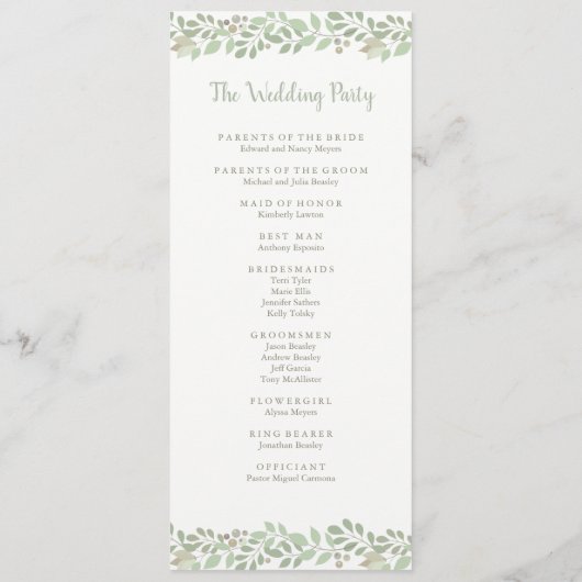 Programm zur LIEBE von Olivenzweigen (Rückseite)