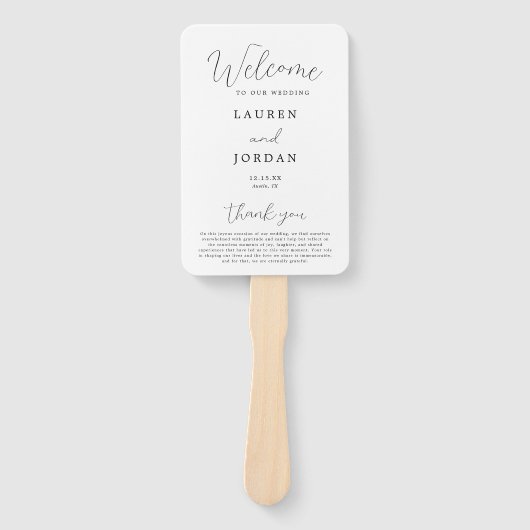 Programm zur rustikalen kalligraphischen Hochzeit Fächer (Vorderseite)