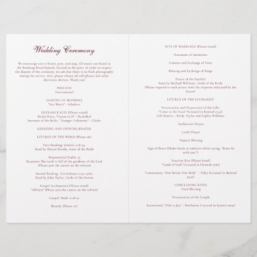 Programm zur Zeremonie auf Burgund (Rückseite)