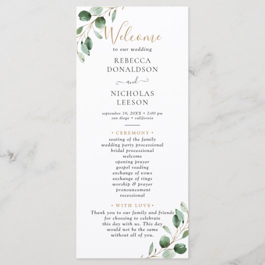 Programm zur Zeremonie der einfachen Eukalyptus-Gr (Vorderseite)