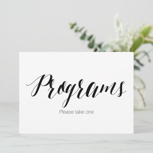 "Programme bitte nehmen Sie eins" Hochzeitszeichen Einladung (Stehend Vorderseite)