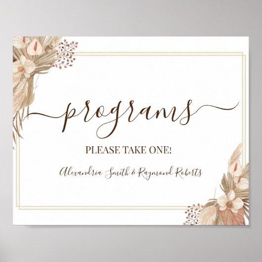 Programme Hochzeit Zeremonie Floral Pampa Grass Ze Poster (Vorne)