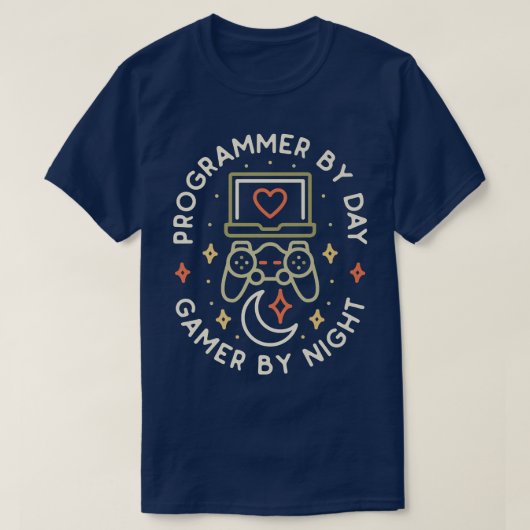 Programmer By Day Gamer By Night ConsoleCoding Gee T-Shirt (Design vorne)