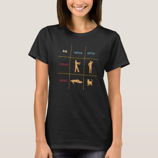Programmer Cat Boolean Logic Alive and Dead 1 T-Shirt (Vorderseite)