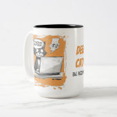 Programmer Cat Humour Debugging is Catastrophic Zweifarbige Tasse (Vorderseite Links)