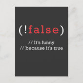 Programmer !False True Code Programmieren Coding Postkarte (Vorderseite)