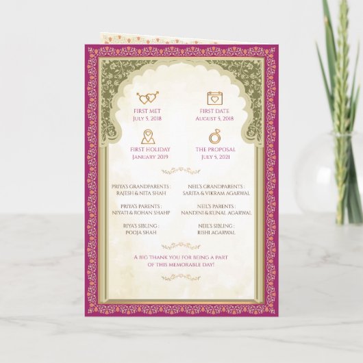 Programmführer für die indische Hochzeitsfeier Programm (Rückseite)