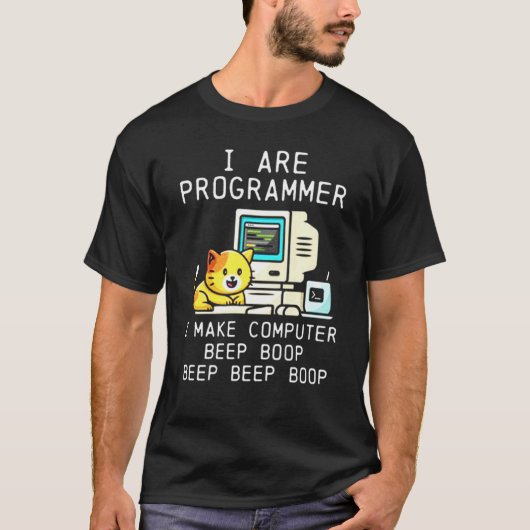 Programmier Cat Beep Boop Coding T-Shirt (Vorderseite)
