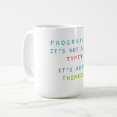 Programmieren heißt Denken, nicht Tippen – Entwick Kaffeetasse (Vorderseite Links)