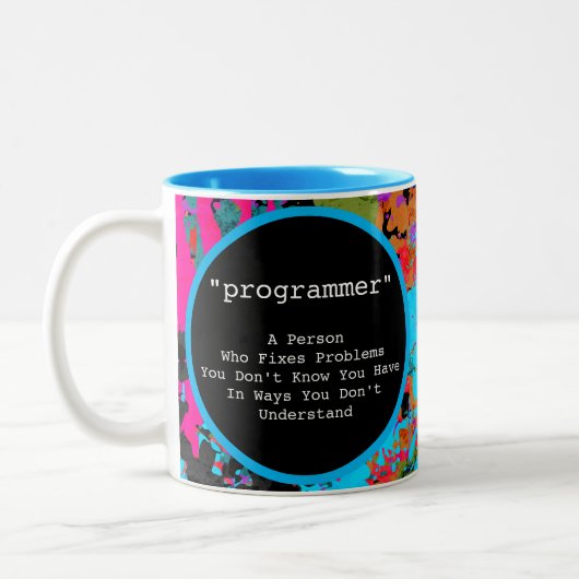 Programmierer Coder Farbiger Spritzer Abstrakte Ku Zweifarbige Tasse (Links)