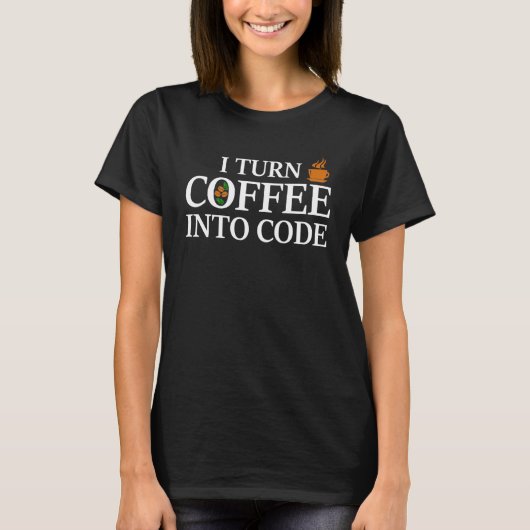Programmierer entwickelt Kaffee in Code T-Shirt (Vorderseite)