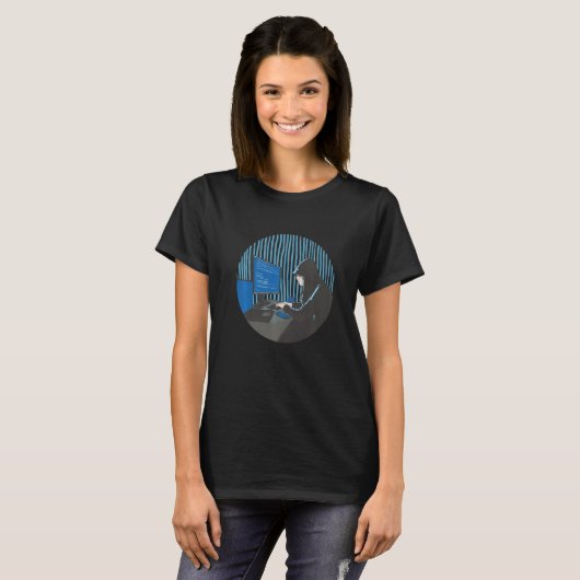 Programmierer-Hacker-Mädchen-Codierungscomputer T-Shirt (Vorne ganz)