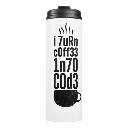 Programmierer Humor – Kaffee wird zu Code Thermosbecher (Vorderseite)