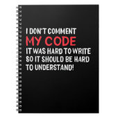 Programmierer Ich kommentiere meinen Code nicht Notizblock (Vorderseite)