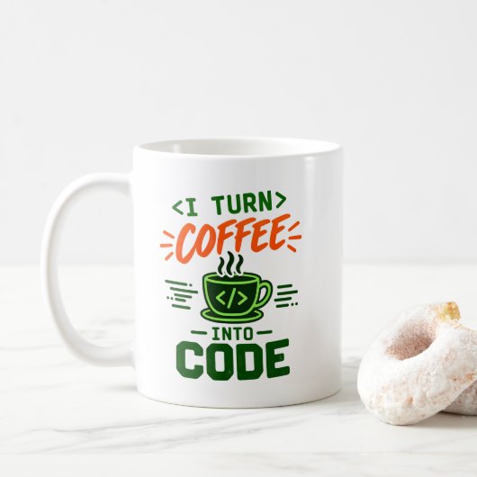 Programmierer IT Humor Ich verwandle Kaffee in Cod Kaffeetasse (Mit Donut)