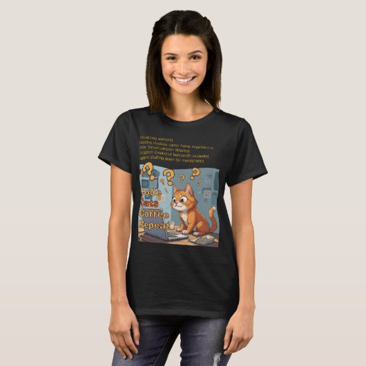 Programmierer Katze Code Kaffee Wiederholung Desig T-Shirt (Vorne ganz)