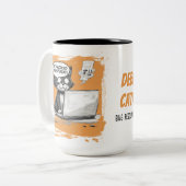 Programmierer-Katzen-Humor - Debuggen ist Katastro Zweifarbige Tasse (Vorderseite Links)