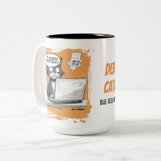Programmierer Katzen Humor Fehlersuche ist Katastr Zweifarbige Tasse (Vorderseite Links)