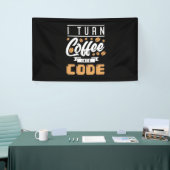 Programmierer machen Kaffee in Code Banner (Messeveranstaltung)
