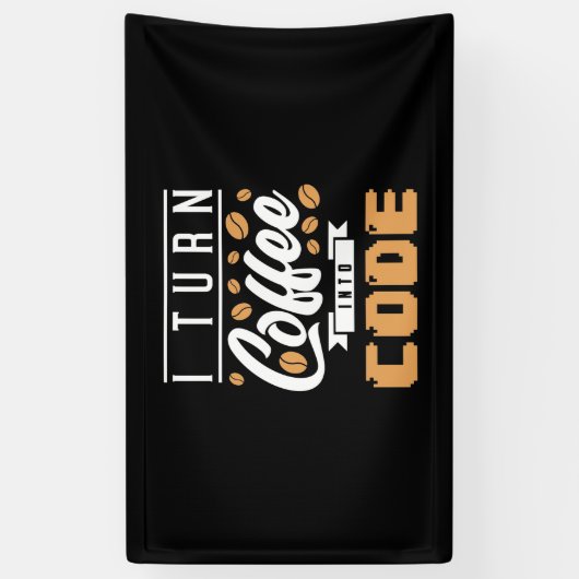 Programmierer machen Kaffee in Code Banner (Vertikal)