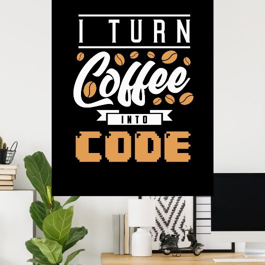 Programmierer machen Kaffee in Code Poster (Heimbüro)