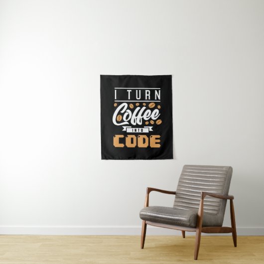 Programmierer machen Kaffee in Code Wandteppich (Beispiel)