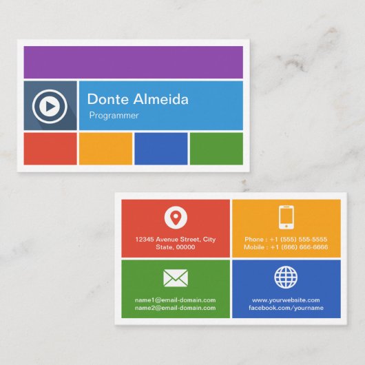 Programmierer - Moderner Flachmetrostil Visitenkarte (Vorne/Hinten)