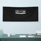 Programmierer schreiben Code und trinken Kaffee Banner (Messe)