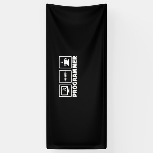 Programmierer schreiben Code und trinken Kaffee Banner (Vertikal)