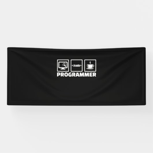 Programmierer schreiben Code und trinken Kaffee Banner (Horizontal)