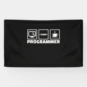 Programmierer schreiben Code und trinken Kaffee Banner