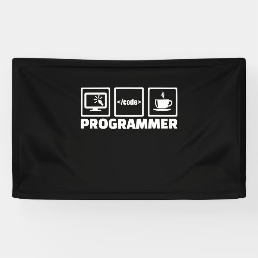 Programmierer schreiben Code und trinken Kaffee Banner (Horizontal)
