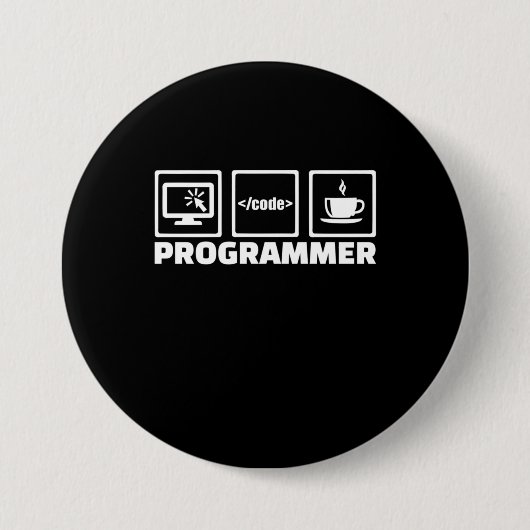 Programmierer schreiben Code und trinken Kaffee Button (Vorderseite)