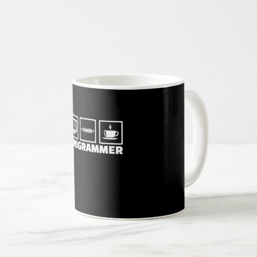 Programmierer schreiben Code und trinken Kaffee Kaffeetasse (VorderseiteRechts)