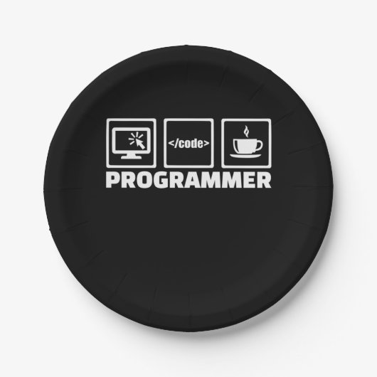 Programmierer schreiben Code und trinken Kaffee Pappteller (Vorderseite)