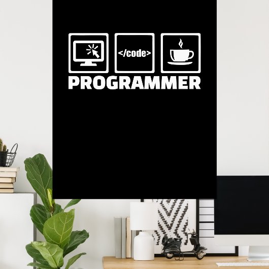 Programmierer schreiben Code und trinken Kaffee Poster (Heimbüro)