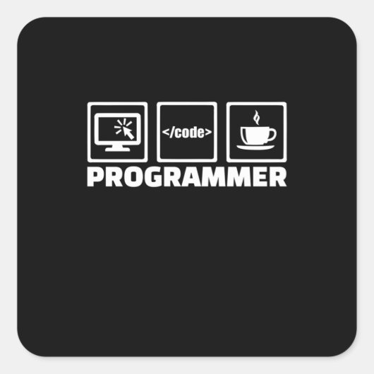 Programmierer schreiben Code und trinken Kaffee Quadratischer Aufkleber (Vorderseite)