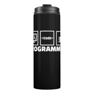 Programmierer schreiben Code und trinken Kaffee Thermosbecher