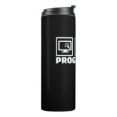 Programmierer schreiben Code und trinken Kaffee Thermosbecher (Nach links gedreht)
