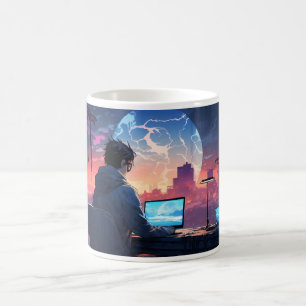 Programmierer und Ansicht Kaffeetasse