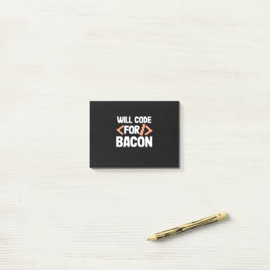 Programmierer wird Code für Bacon Post-it Klebezettel (Auf Schreibtisch)