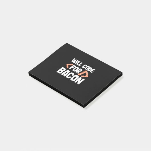 Programmierer wird Code für Bacon Post-it Klebezettel (angewinkelt)