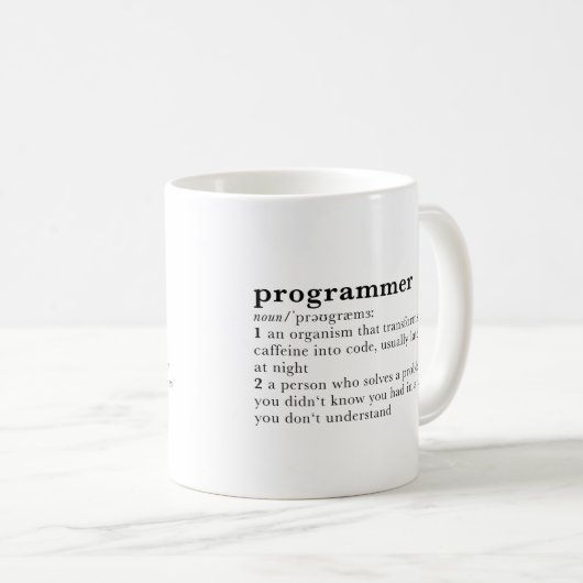 Programmierer. Wörterbucheintrag Kaffeetasse (VorderseiteRechts)