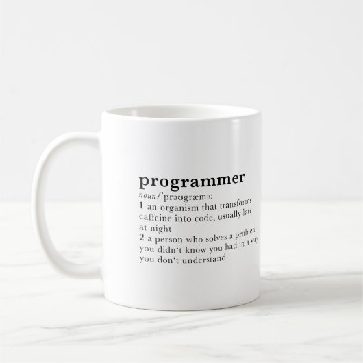 Programmierer. Wörterbucheintrag Kaffeetasse (Links)